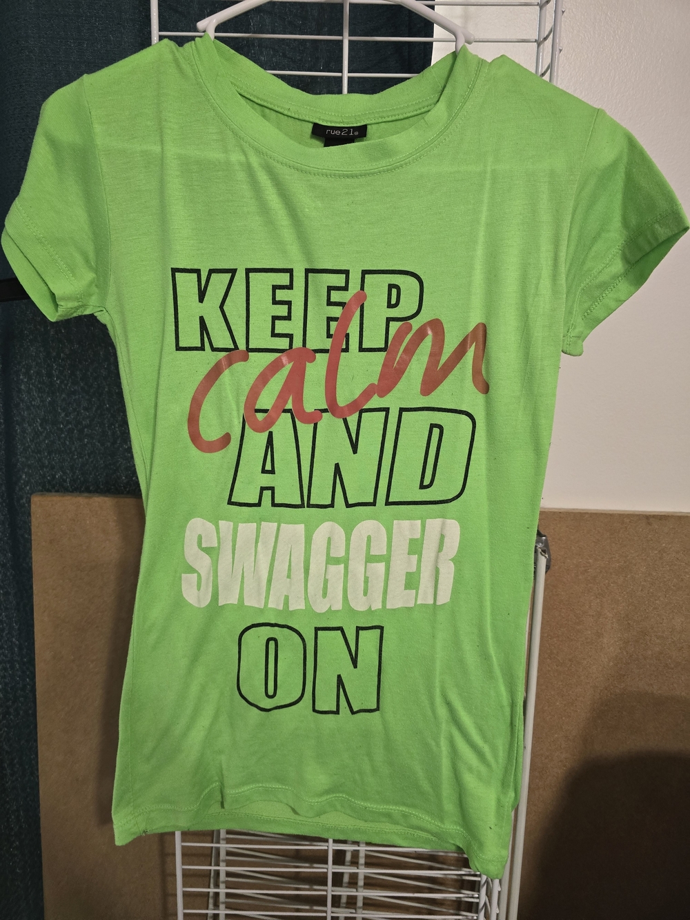 Rue21 Neon Green "Keep Calm and Swagger On" Graphic Tee